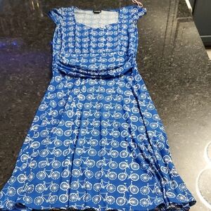 Retrolicious Blue Bicycle Pattern Midi Dress